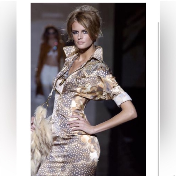 Roberto Cavalli S/S 2004 Feather Print Silk Shirt Dress - Picture 10 of 11